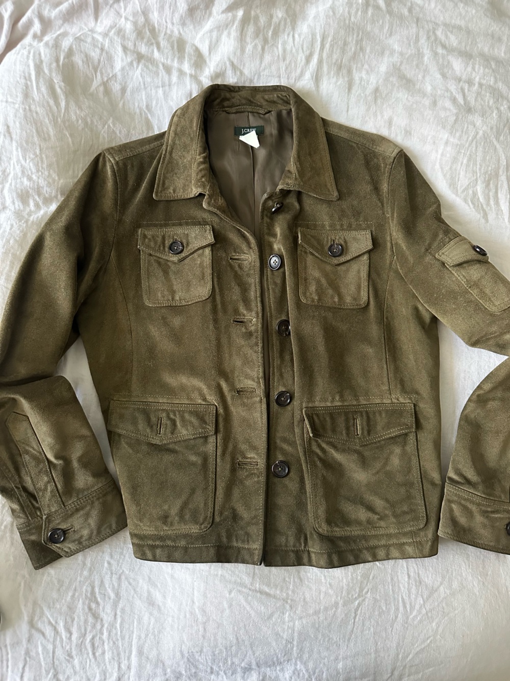 Olive Suede Cropped Field Jacket